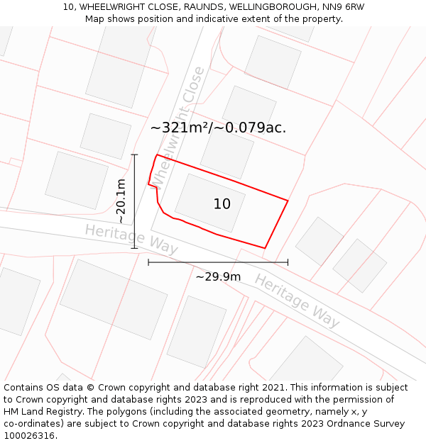 10, WHEELWRIGHT CLOSE, RAUNDS, WELLINGBOROUGH, NN9 6RW: Plot and title map