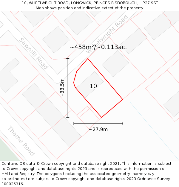 10, WHEELWRIGHT ROAD, LONGWICK, PRINCES RISBOROUGH, HP27 9ST: Plot and title map