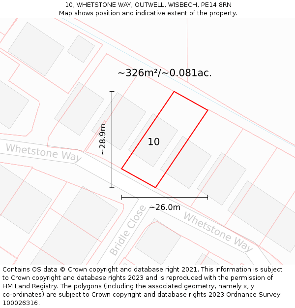 10, WHETSTONE WAY, OUTWELL, WISBECH, PE14 8RN: Plot and title map