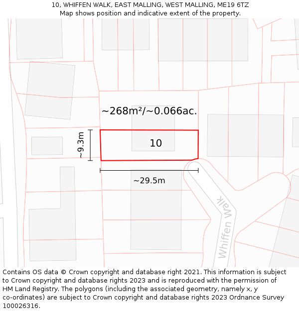 10, WHIFFEN WALK, EAST MALLING, WEST MALLING, ME19 6TZ: Plot and title map