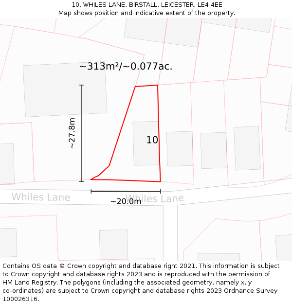 10, WHILES LANE, BIRSTALL, LEICESTER, LE4 4EE: Plot and title map