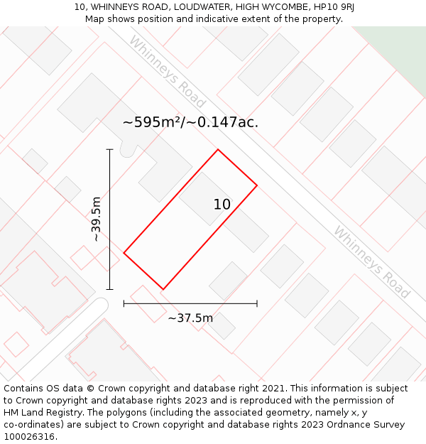 10, WHINNEYS ROAD, LOUDWATER, HIGH WYCOMBE, HP10 9RJ: Plot and title map
