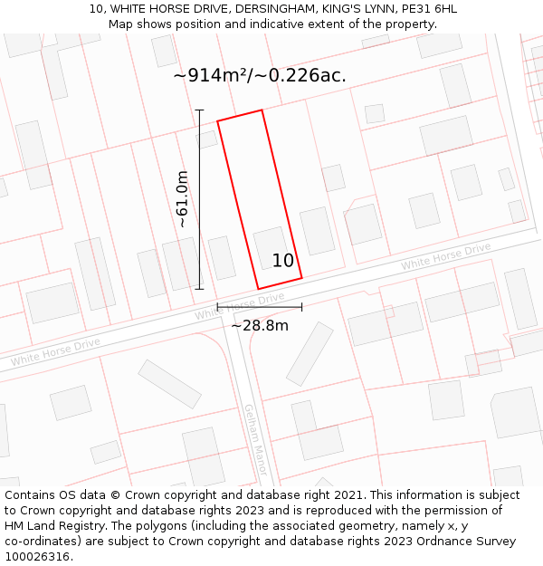 10, WHITE HORSE DRIVE, DERSINGHAM, KING'S LYNN, PE31 6HL: Plot and title map