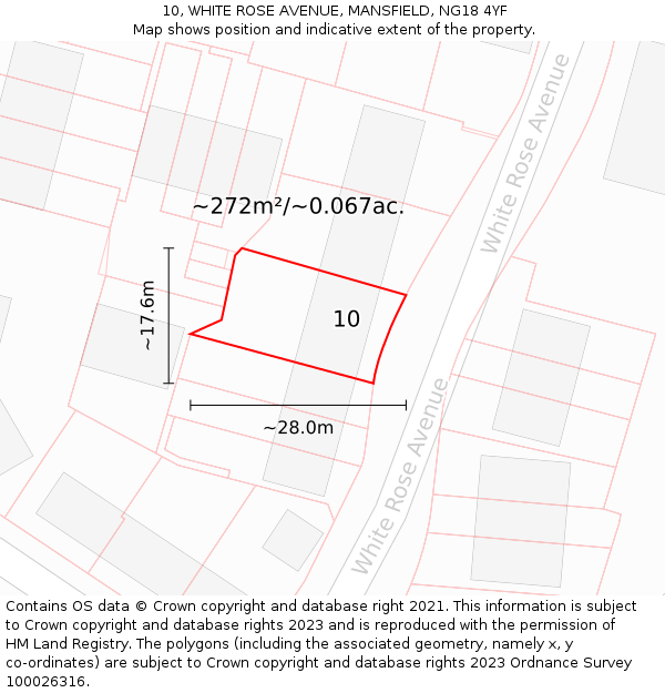 10, WHITE ROSE AVENUE, MANSFIELD, NG18 4YF: Plot and title map