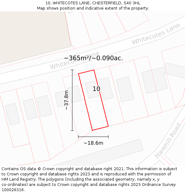 10, WHITECOTES LANE, CHESTERFIELD, S40 3HL: Plot and title map