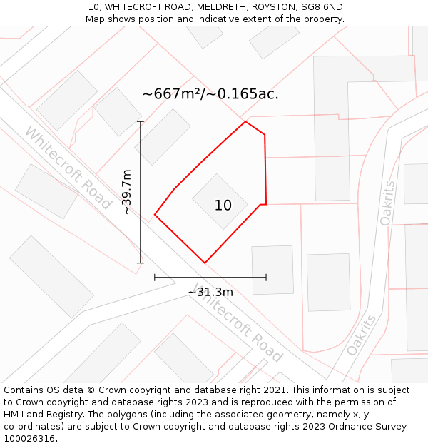 10, WHITECROFT ROAD, MELDRETH, ROYSTON, SG8 6ND: Plot and title map