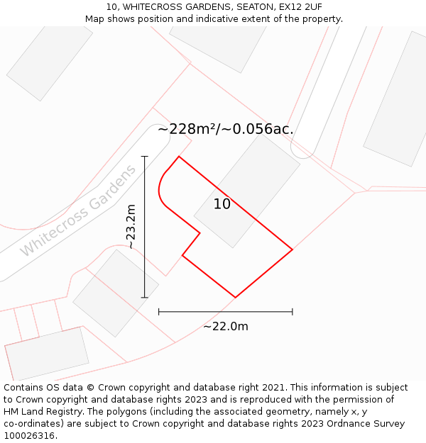 10, WHITECROSS GARDENS, SEATON, EX12 2UF: Plot and title map