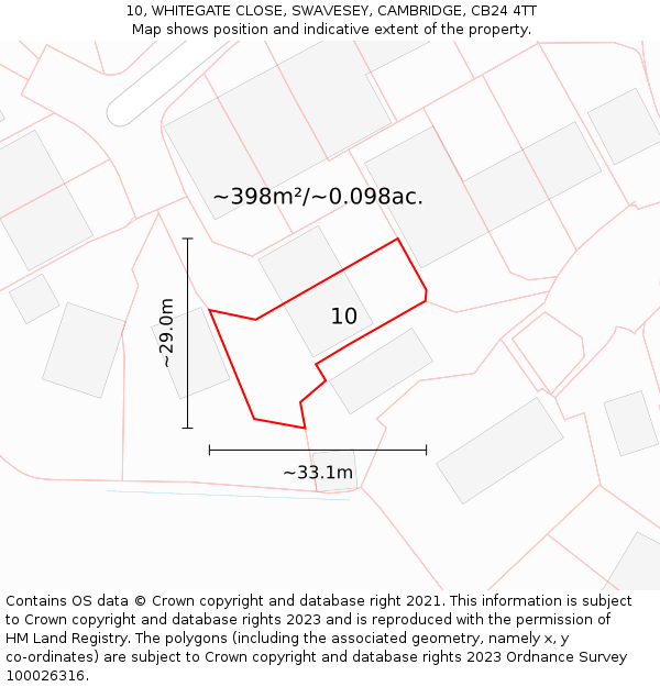 10, WHITEGATE CLOSE, SWAVESEY, CAMBRIDGE, CB24 4TT: Plot and title map