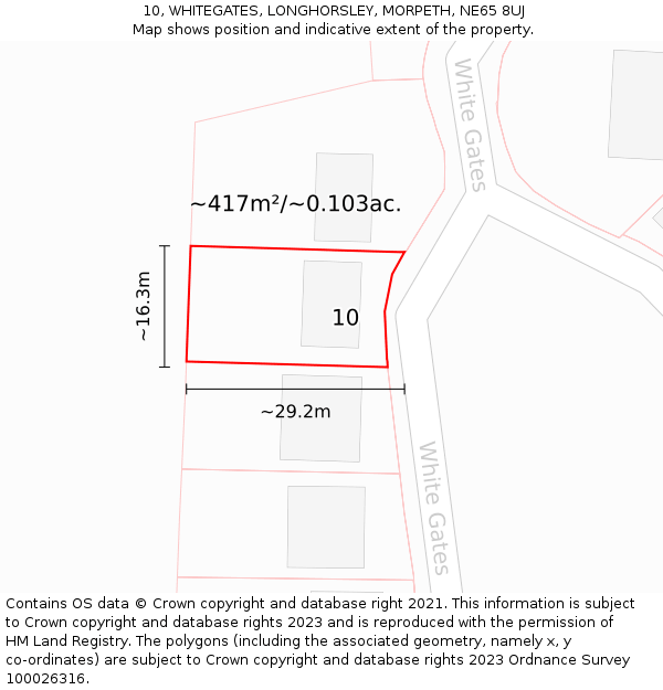 10, WHITEGATES, LONGHORSLEY, MORPETH, NE65 8UJ: Plot and title map