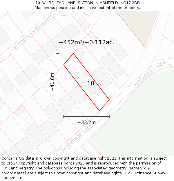 10, WHITEHEAD LANE, SUTTON-IN-ASHFIELD, NG17 3DB: Plot and title map