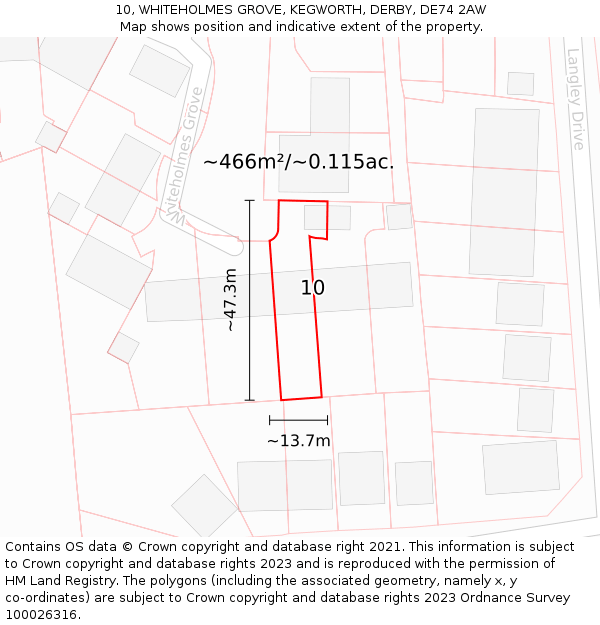 10, WHITEHOLMES GROVE, KEGWORTH, DERBY, DE74 2AW: Plot and title map