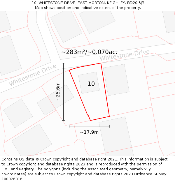 10, WHITESTONE DRIVE, EAST MORTON, KEIGHLEY, BD20 5JB: Plot and title map