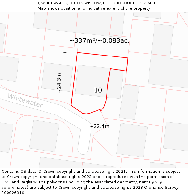 10, WHITEWATER, ORTON WISTOW, PETERBOROUGH, PE2 6FB: Plot and title map