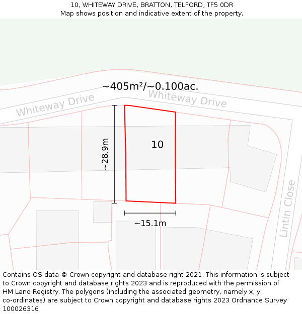 10, WHITEWAY DRIVE, BRATTON, TELFORD, TF5 0DR: Plot and title map