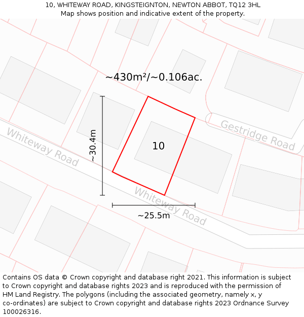 10, WHITEWAY ROAD, KINGSTEIGNTON, NEWTON ABBOT, TQ12 3HL: Plot and title map