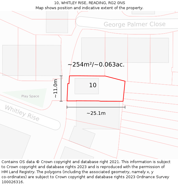10, WHITLEY RISE, READING, RG2 0NS: Plot and title map