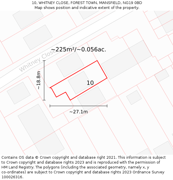 10, WHITNEY CLOSE, FOREST TOWN, MANSFIELD, NG19 0BD: Plot and title map