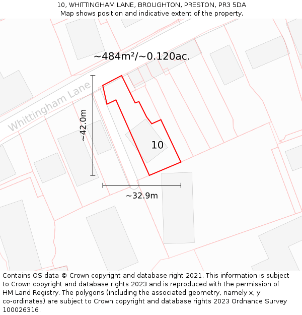 10, WHITTINGHAM LANE, BROUGHTON, PRESTON, PR3 5DA: Plot and title map