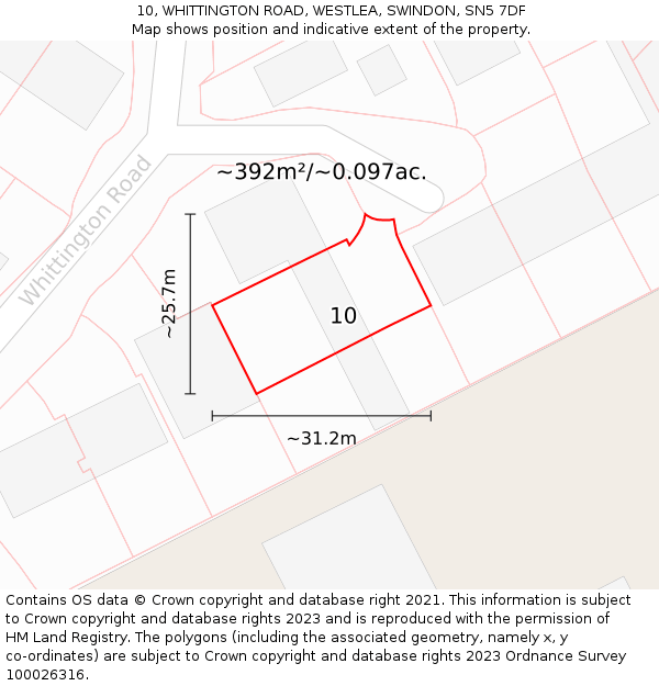 10, WHITTINGTON ROAD, WESTLEA, SWINDON, SN5 7DF: Plot and title map