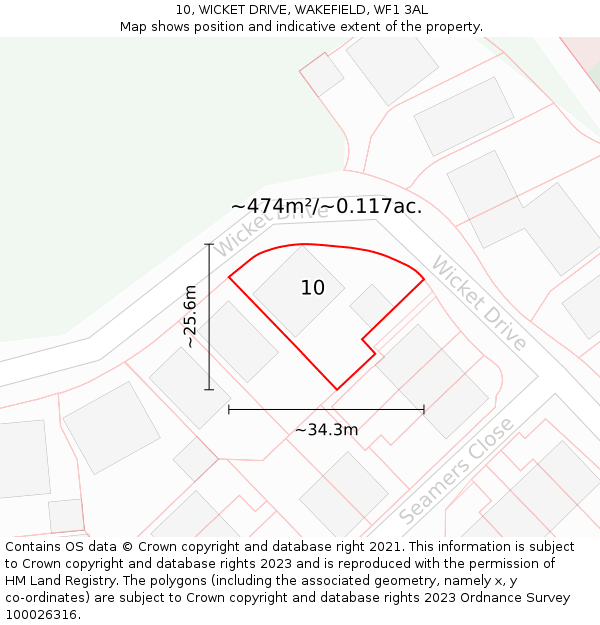 10, WICKET DRIVE, WAKEFIELD, WF1 3AL: Plot and title map