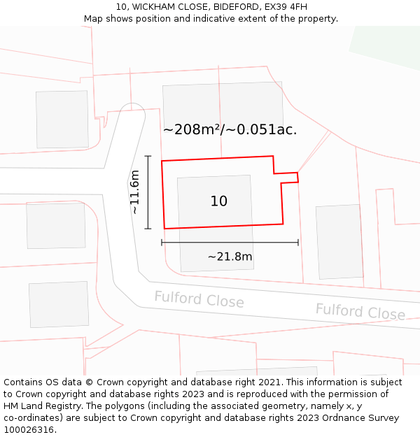 10, WICKHAM CLOSE, BIDEFORD, EX39 4FH: Plot and title map