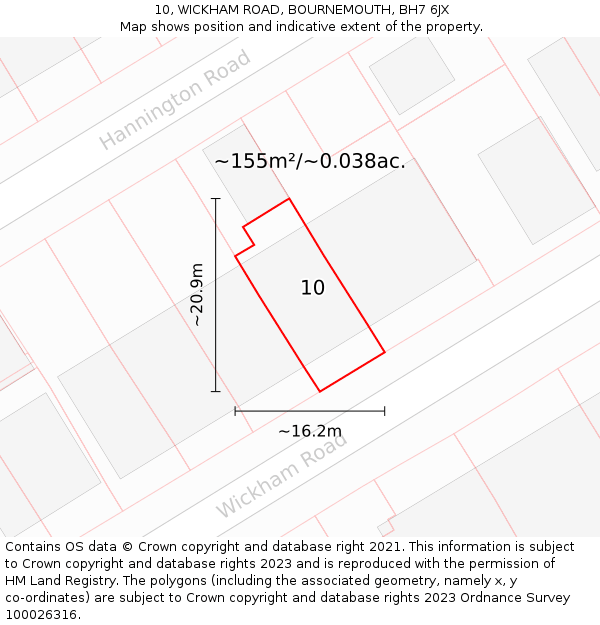 10, WICKHAM ROAD, BOURNEMOUTH, BH7 6JX: Plot and title map