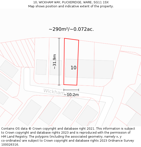 10, WICKHAM WAY, PUCKERIDGE, WARE, SG11 1SX: Plot and title map