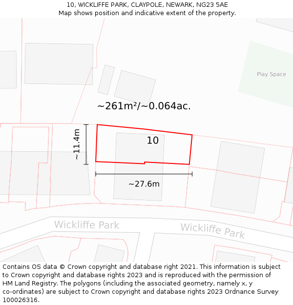 10, WICKLIFFE PARK, CLAYPOLE, NEWARK, NG23 5AE: Plot and title map