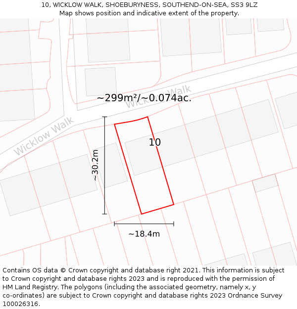 10, WICKLOW WALK, SHOEBURYNESS, SOUTHEND-ON-SEA, SS3 9LZ: Plot and title map