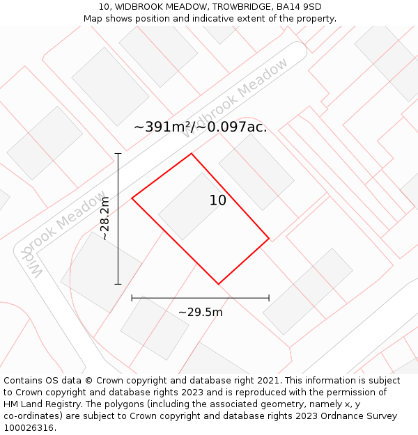 10, WIDBROOK MEADOW, TROWBRIDGE, BA14 9SD: Plot and title map