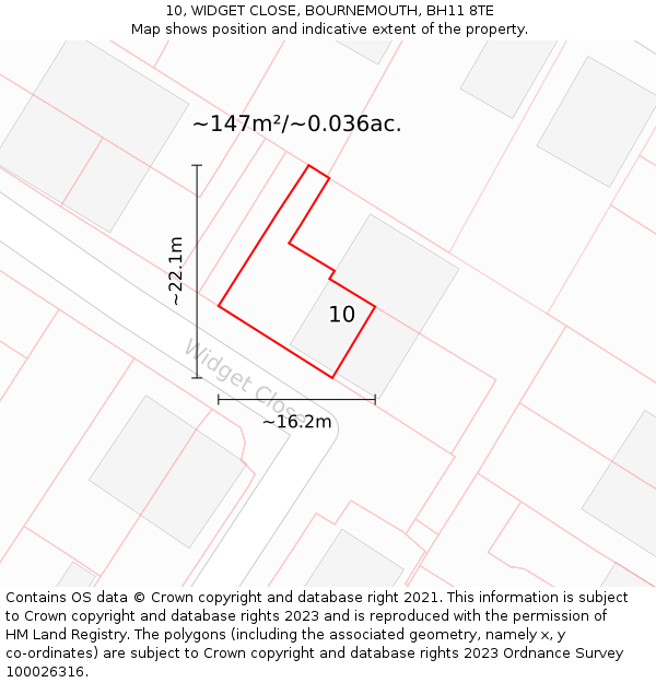 10, WIDGET CLOSE, BOURNEMOUTH, BH11 8TE: Plot and title map