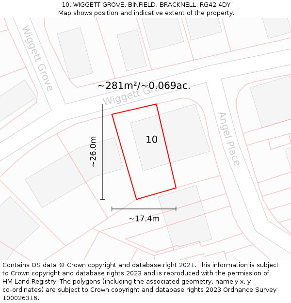 10, WIGGETT GROVE, BINFIELD, BRACKNELL, RG42 4DY: Plot and title map