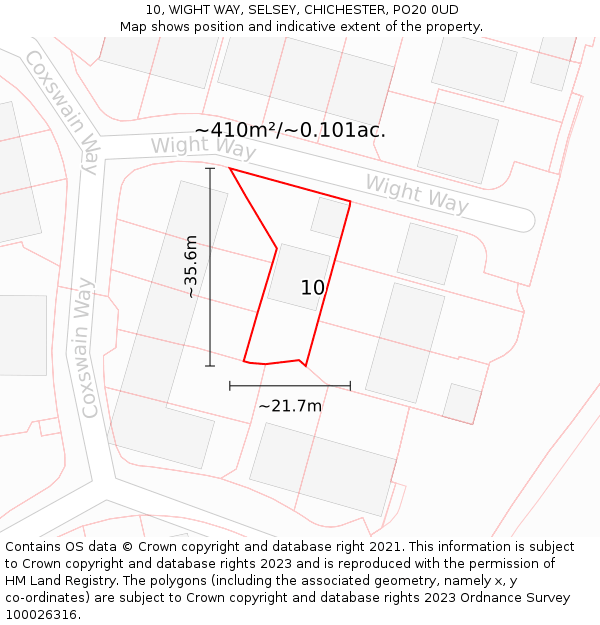 10, WIGHT WAY, SELSEY, CHICHESTER, PO20 0UD: Plot and title map