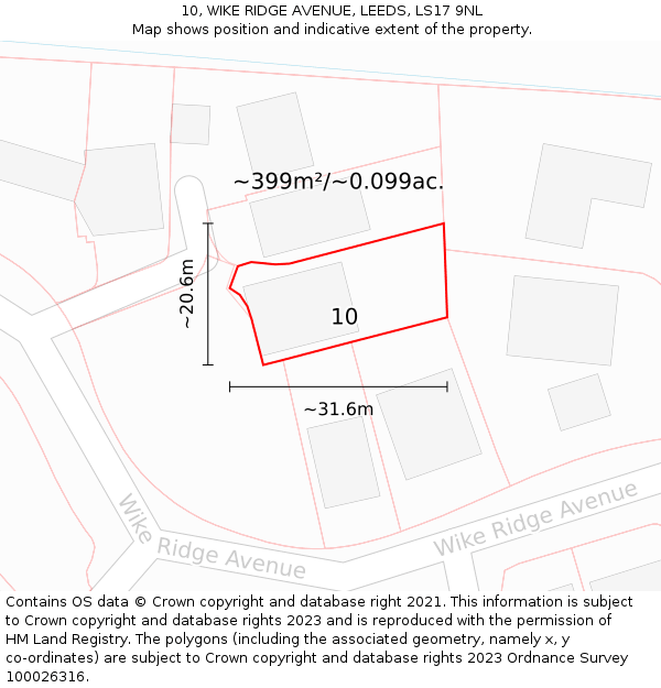 10, WIKE RIDGE AVENUE, LEEDS, LS17 9NL: Plot and title map