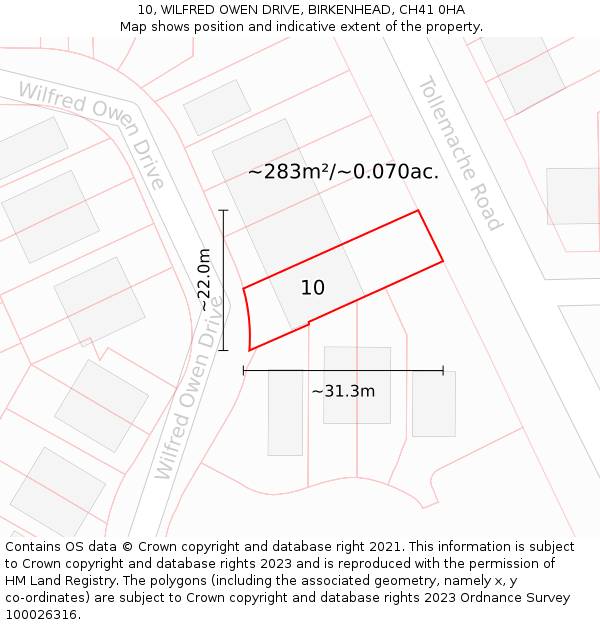 10, WILFRED OWEN DRIVE, BIRKENHEAD, CH41 0HA: Plot and title map