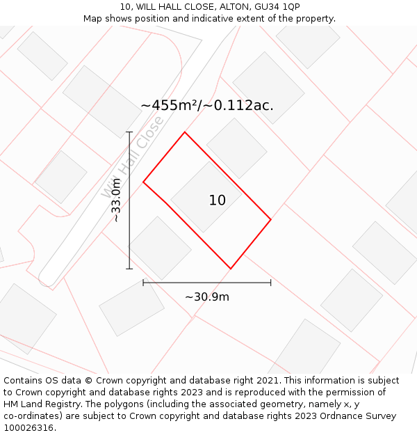 10, WILL HALL CLOSE, ALTON, GU34 1QP: Plot and title map