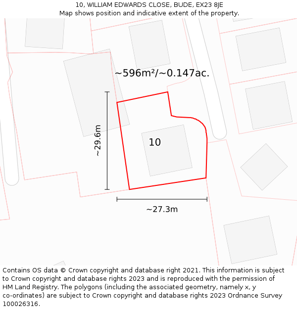 10, WILLIAM EDWARDS CLOSE, BUDE, EX23 8JE: Plot and title map