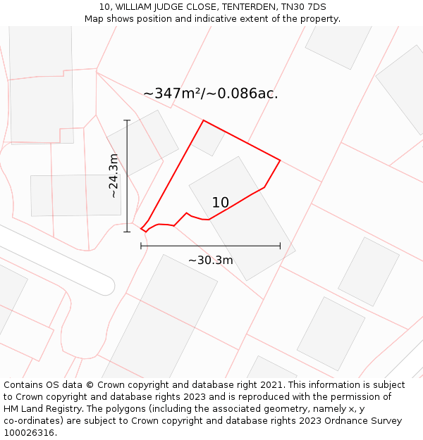 10, WILLIAM JUDGE CLOSE, TENTERDEN, TN30 7DS: Plot and title map