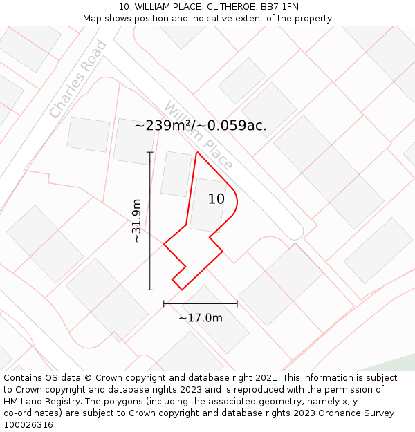 10, WILLIAM PLACE, CLITHEROE, BB7 1FN: Plot and title map
