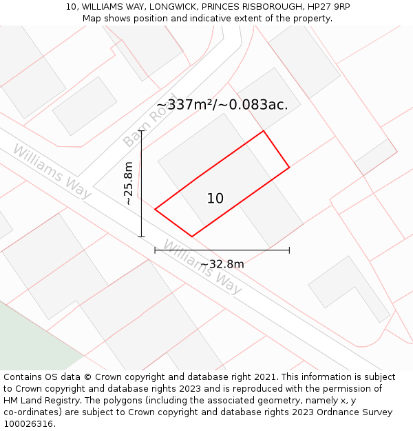 10, WILLIAMS WAY, LONGWICK, PRINCES RISBOROUGH, HP27 9RP: Plot and title map