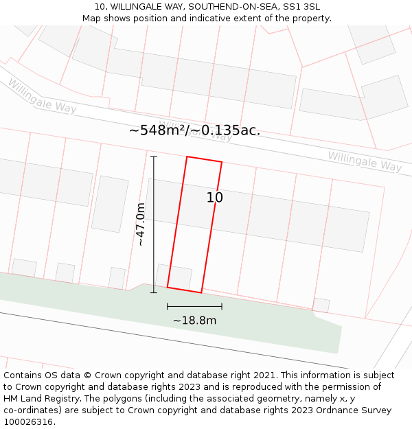 10, WILLINGALE WAY, SOUTHEND-ON-SEA, SS1 3SL: Plot and title map