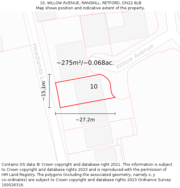 10, WILLOW AVENUE, RANSKILL, RETFORD, DN22 8LB: Plot and title map