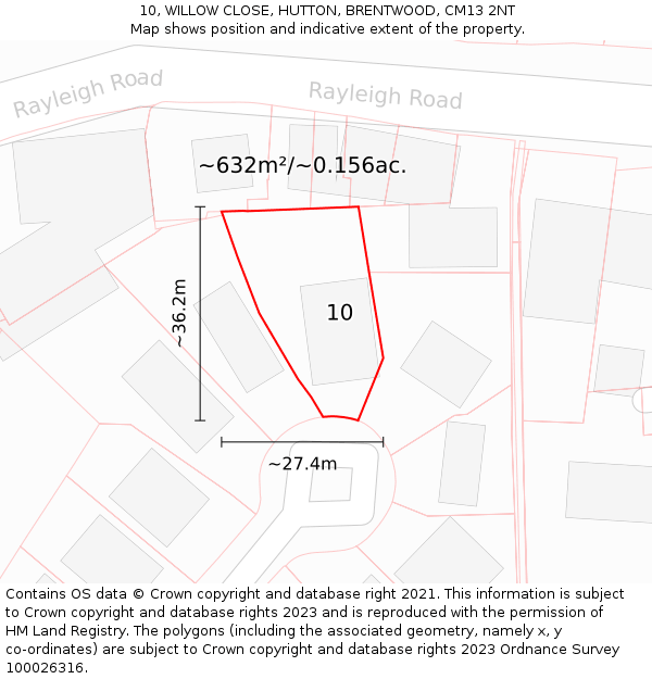 10, WILLOW CLOSE, HUTTON, BRENTWOOD, CM13 2NT: Plot and title map