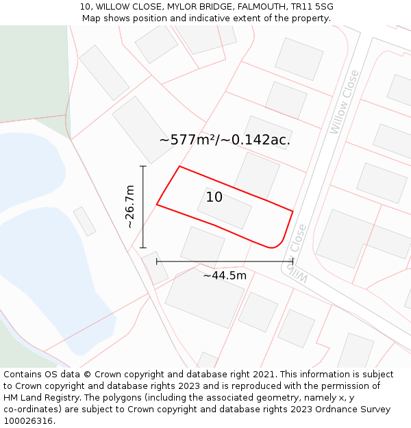 10, WILLOW CLOSE, MYLOR BRIDGE, FALMOUTH, TR11 5SG: Plot and title map