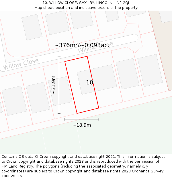 10, WILLOW CLOSE, SAXILBY, LINCOLN, LN1 2QL: Plot and title map