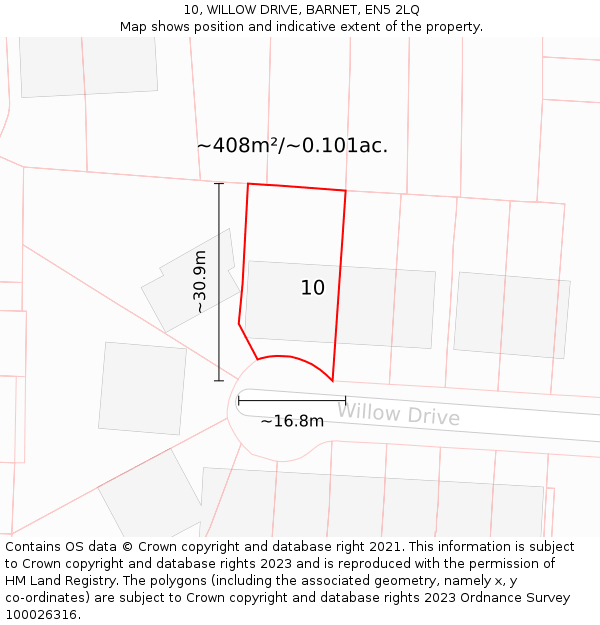 10, WILLOW DRIVE, BARNET, EN5 2LQ: Plot and title map