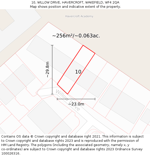 10, WILLOW DRIVE, HAVERCROFT, WAKEFIELD, WF4 2QA: Plot and title map