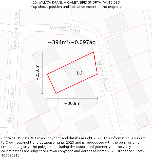 10, WILLOW DRIVE, HIGHLEY, BRIDGNORTH, WV16 6ED: Plot and title map