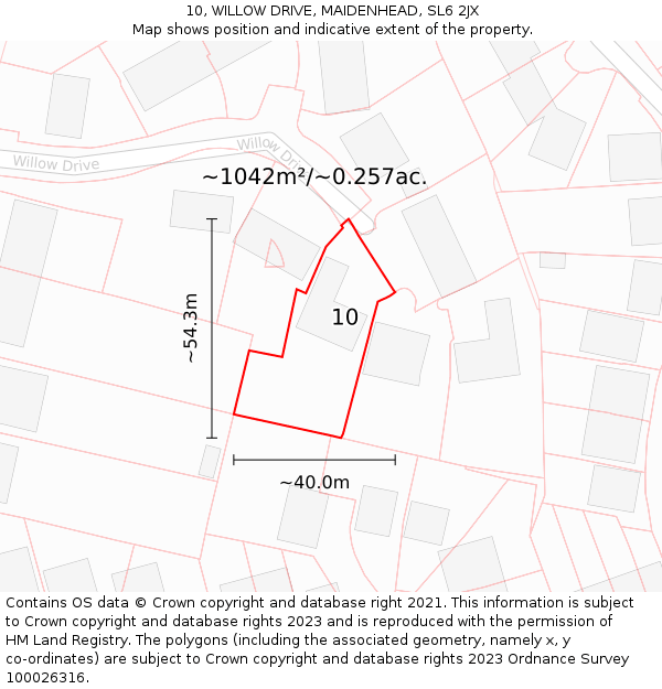 10, WILLOW DRIVE, MAIDENHEAD, SL6 2JX: Plot and title map