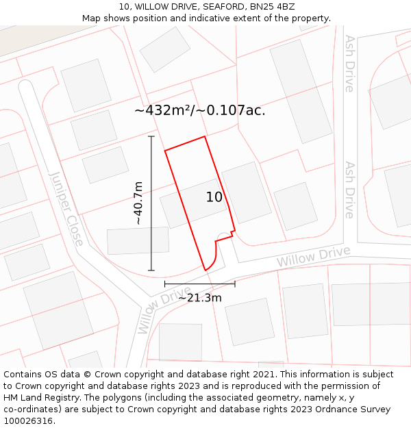 10, WILLOW DRIVE, SEAFORD, BN25 4BZ: Plot and title map